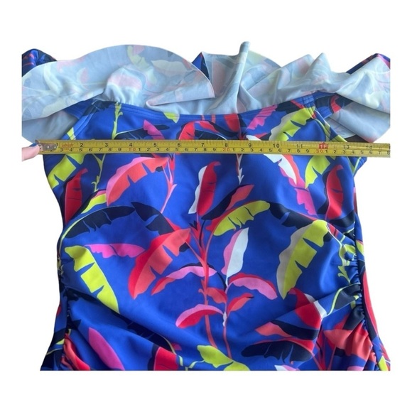 Tommy Hilfiger BLUE MULTI Ruffle Tankini Swim Top NEW XS Style TZ2KH242 NEW - Picture 3 of 14